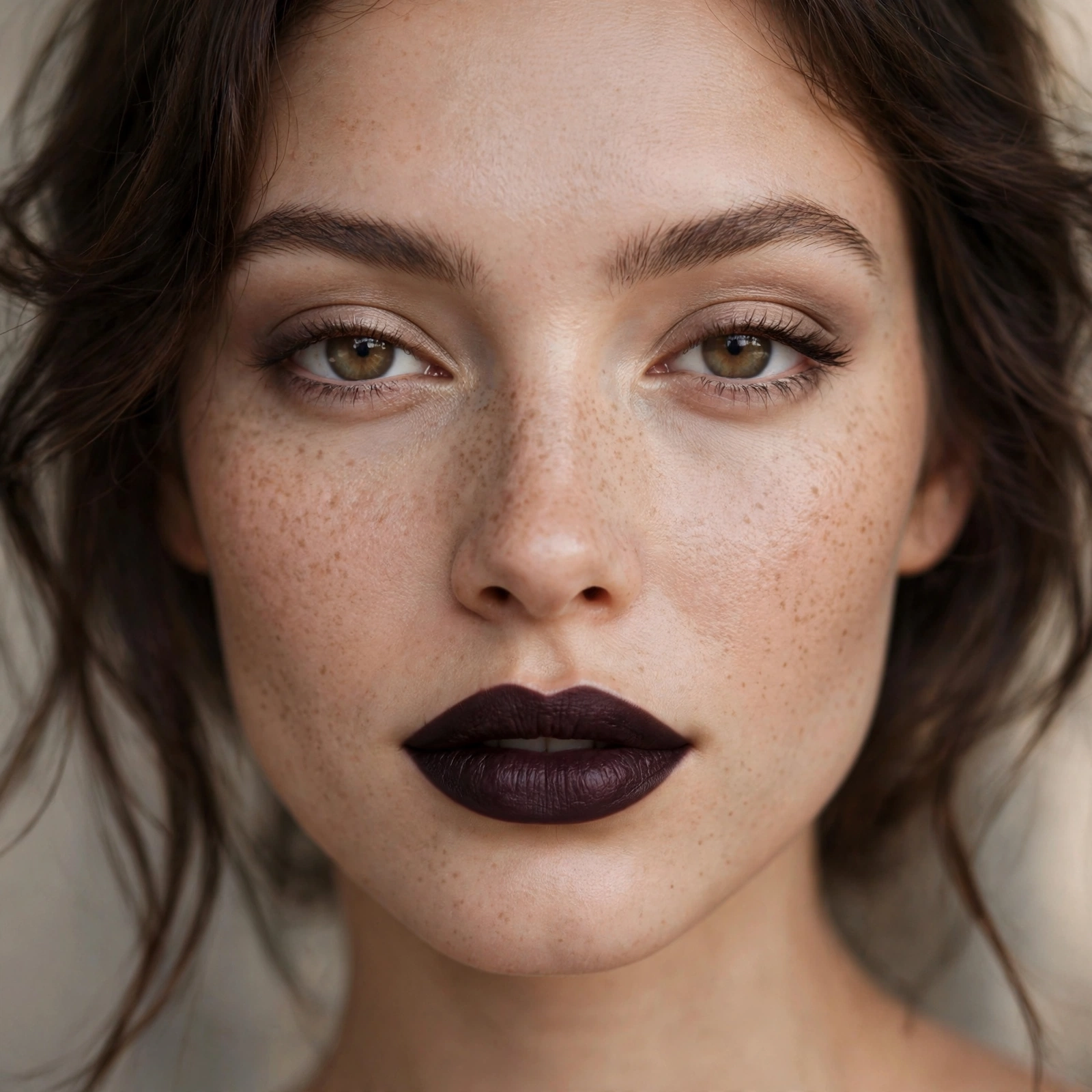 Dark lips with soft eye makeup