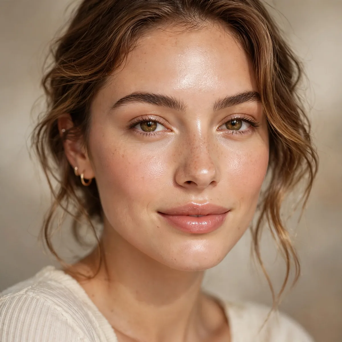 Woman with glowing skin from a five-minute makeup base