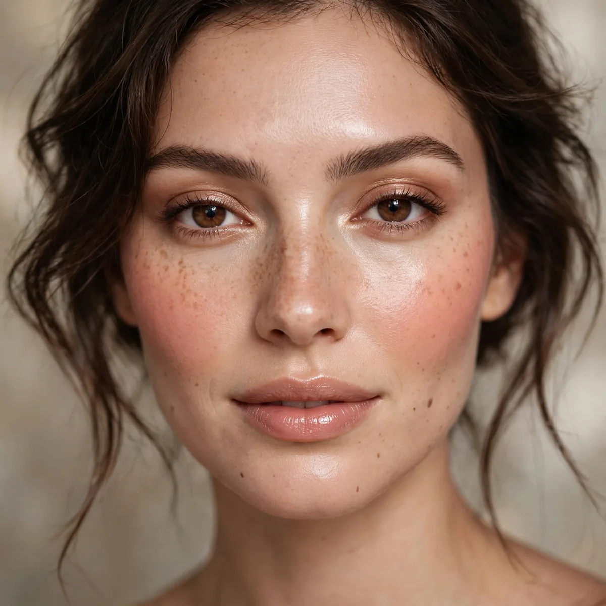 Woman with a cream blush flush on cheeks