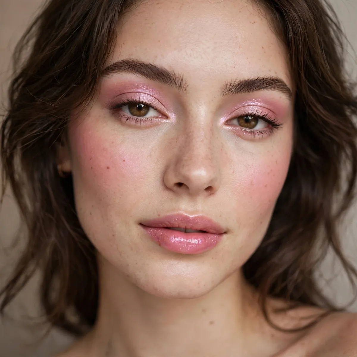 Woman with soft pink glam makeup