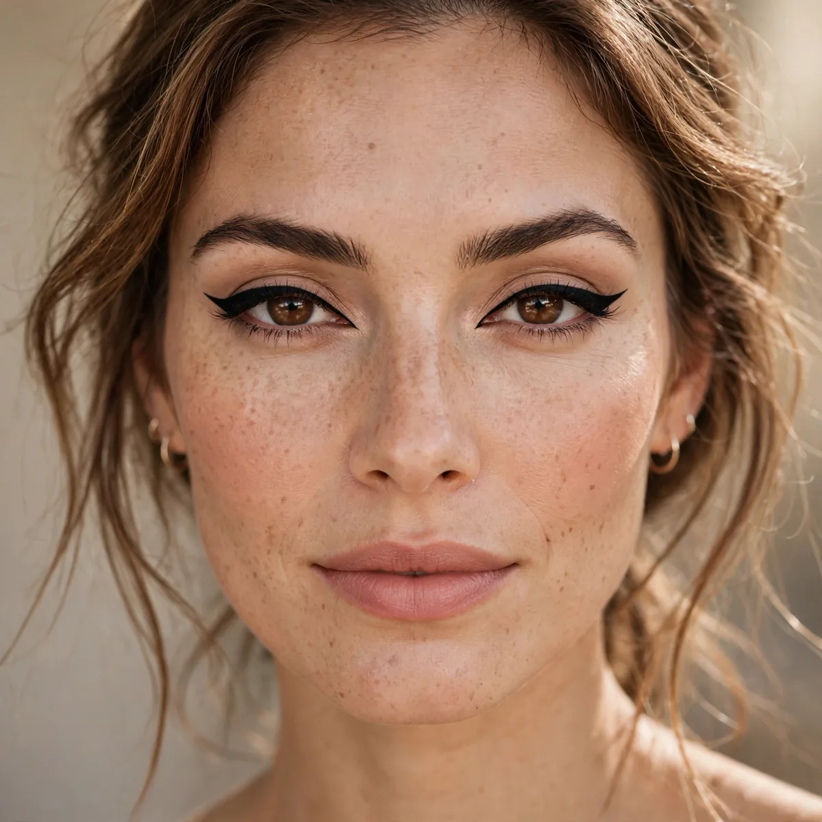 Woman with classic cat eye makeup for daytime