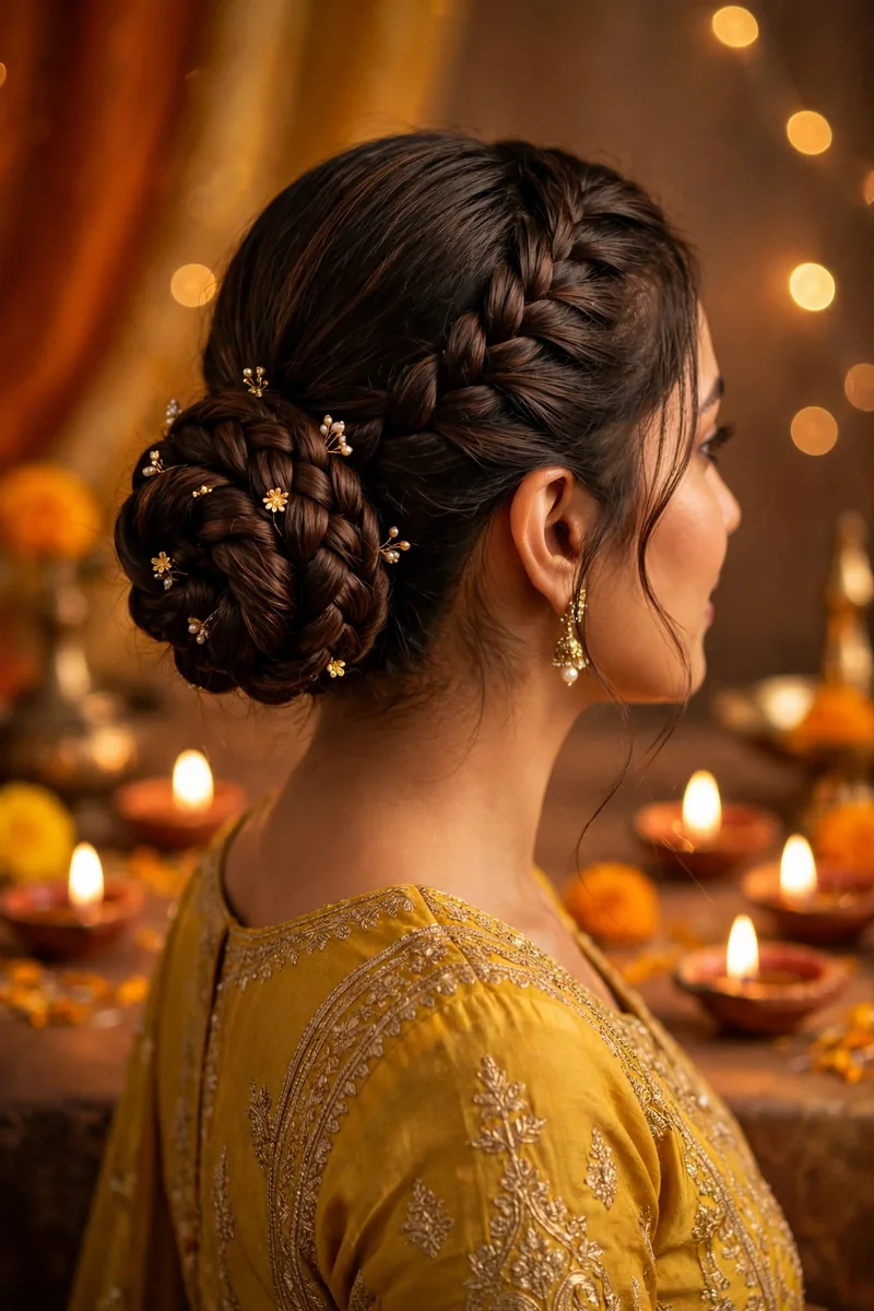 Braided Bun — Diwali festive look