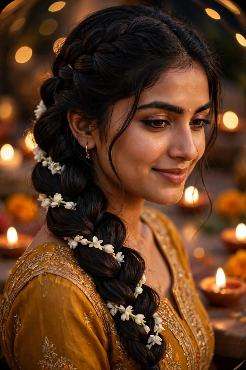 Fishtail Braid with Gajra — Diwali festive look
