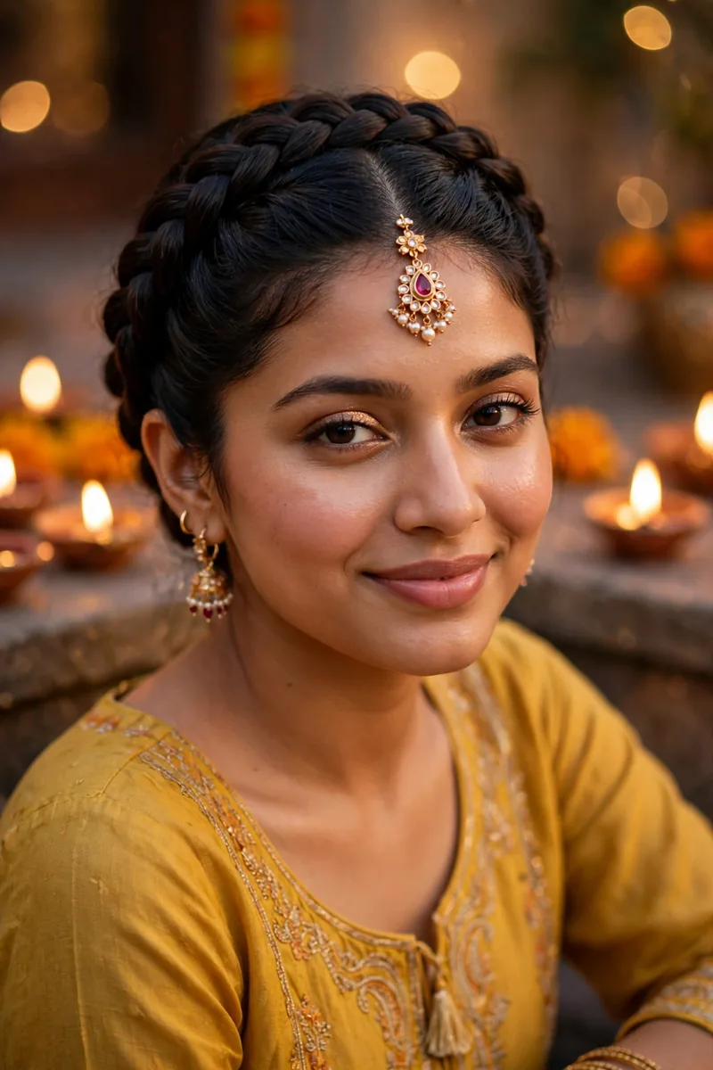 Braided Crown (Milkmaid Braid) — Diwali festive look