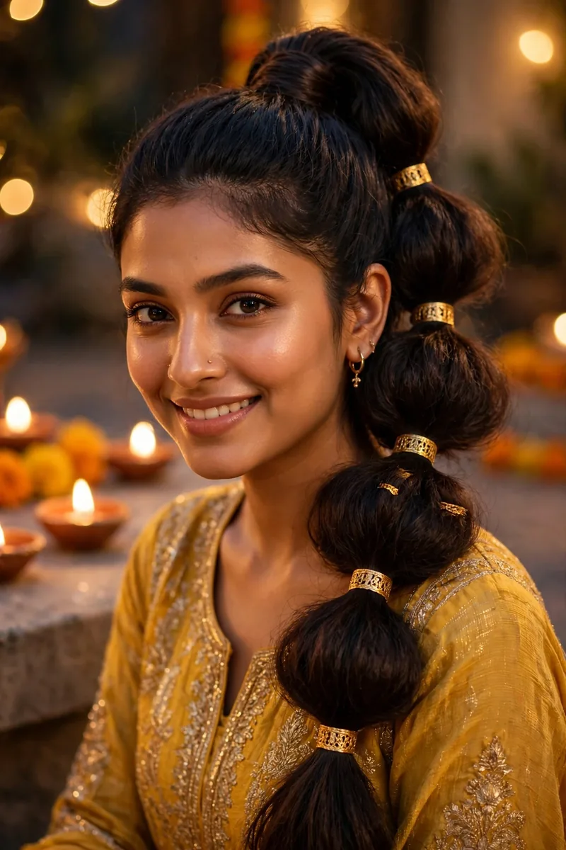 Bubble Braid with Gold Cuffs — Diwali festive look