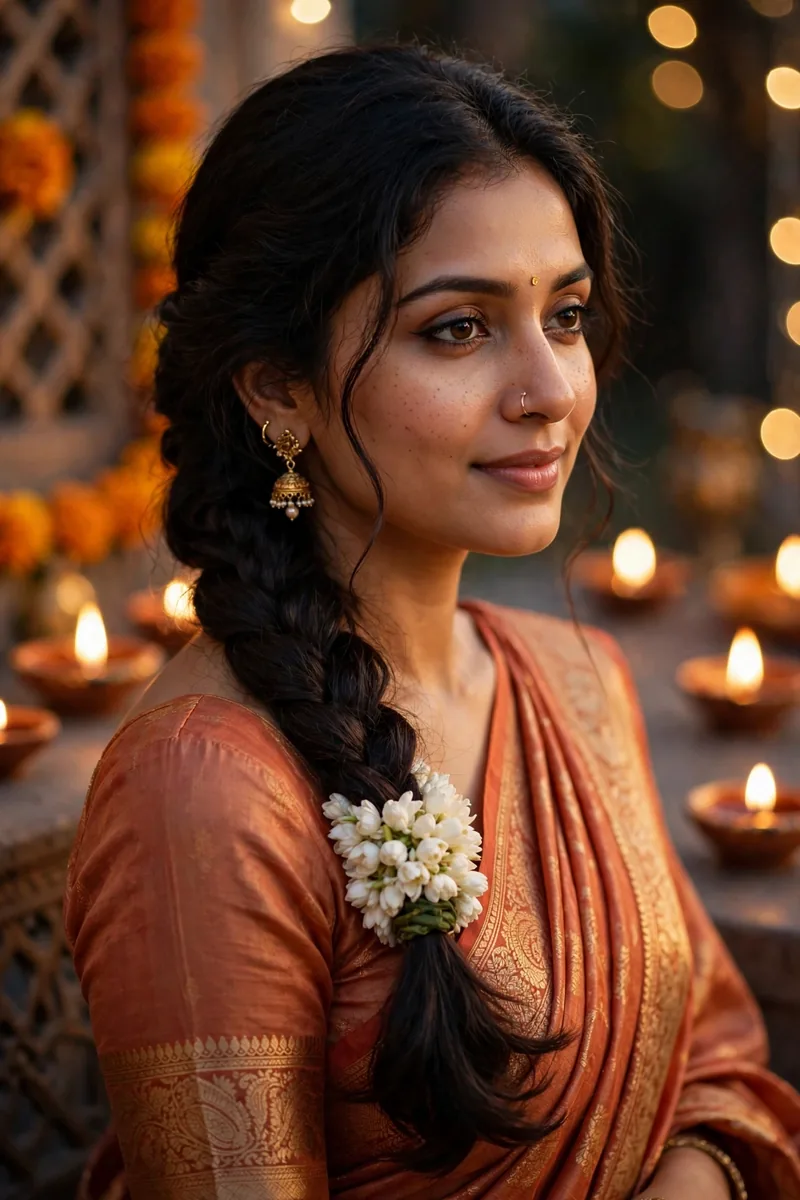 Side Braid + Gajra Combo — Diwali festive look