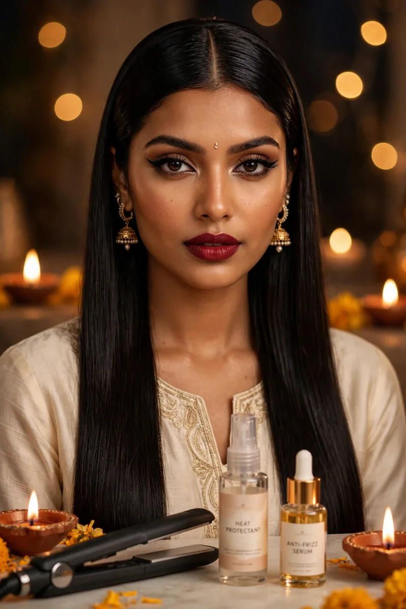 Sleek Straight with Statement Middle Part — Diwali festive look