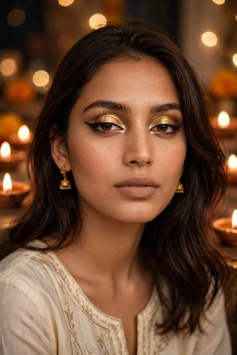 All-Gold Lid + Nude Lip β Diwali festive look