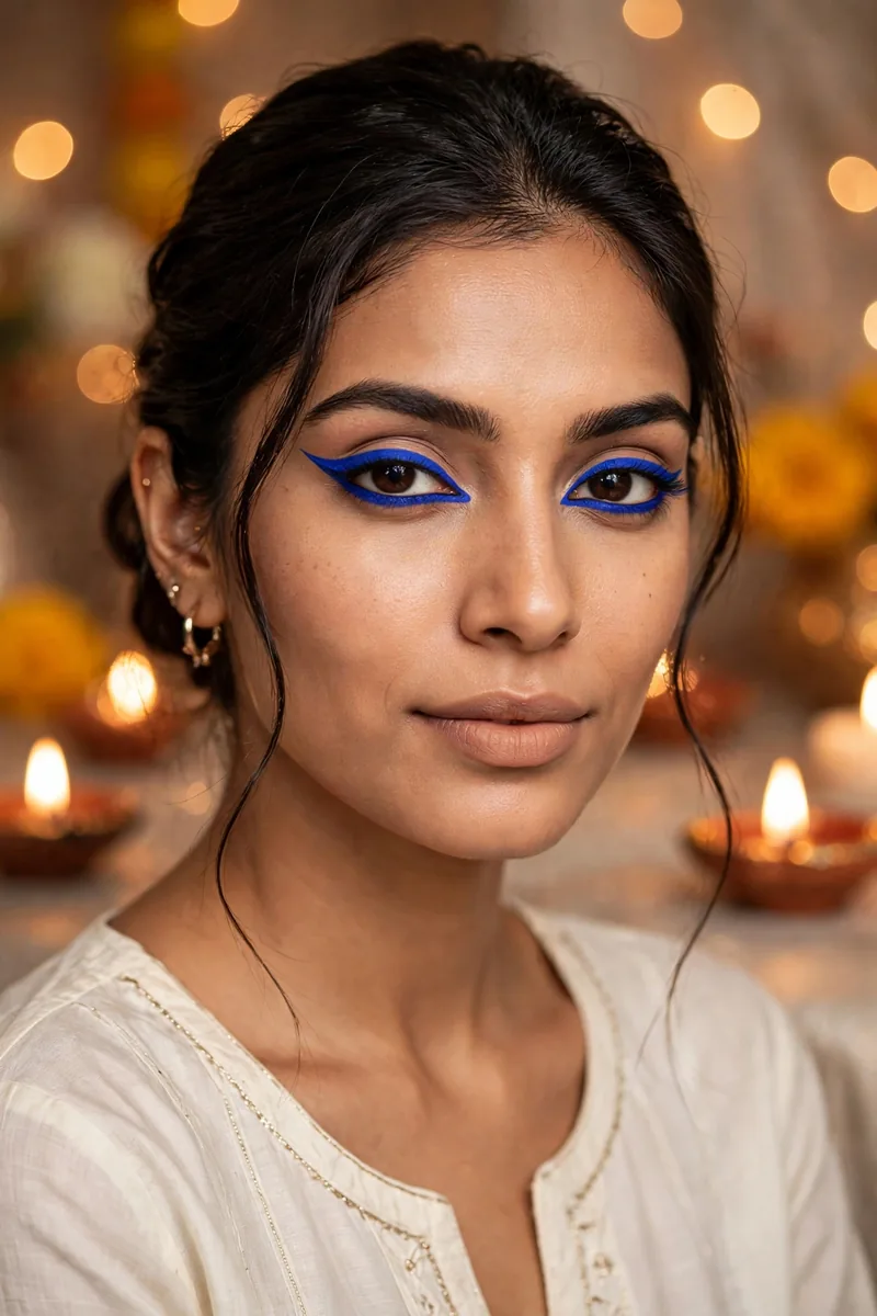 Royal Blue Winged Liner β Diwali festive look