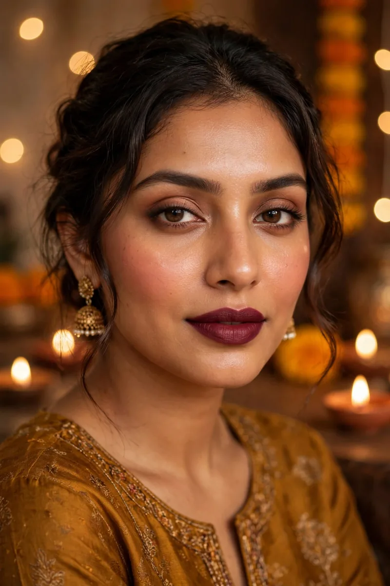 Deep Plum Lips + Soft Eyes β Diwali festive look