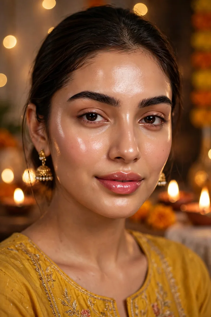 Glass Skin + Glossy Lip β Diwali festive look