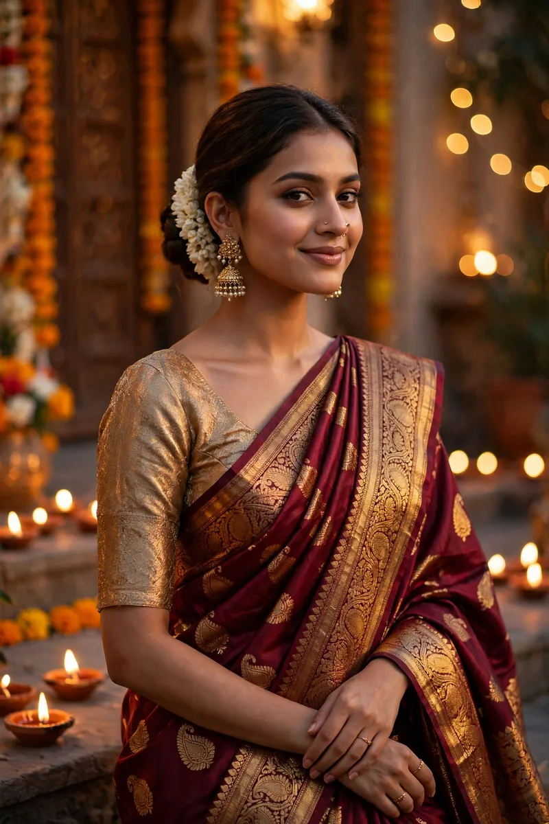 Banarasi Silk Saree — Diwali festive look