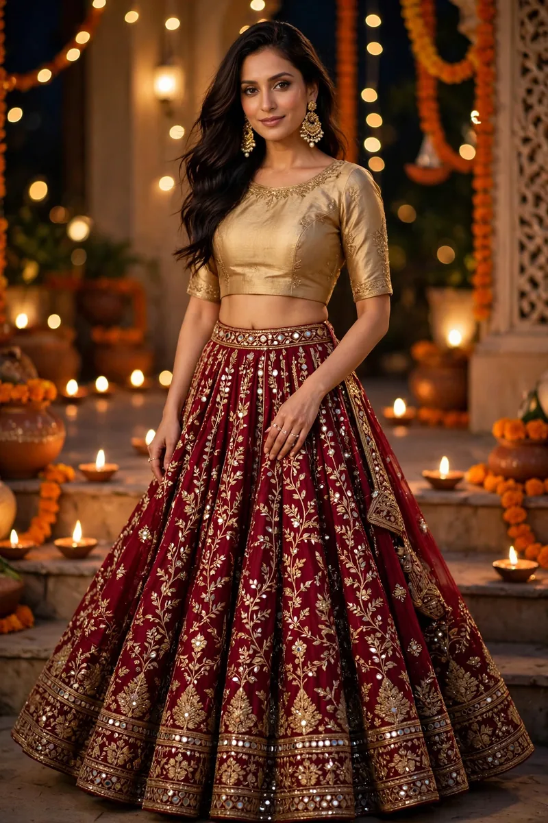 Classic Embroidered Lehenga — Diwali festive look