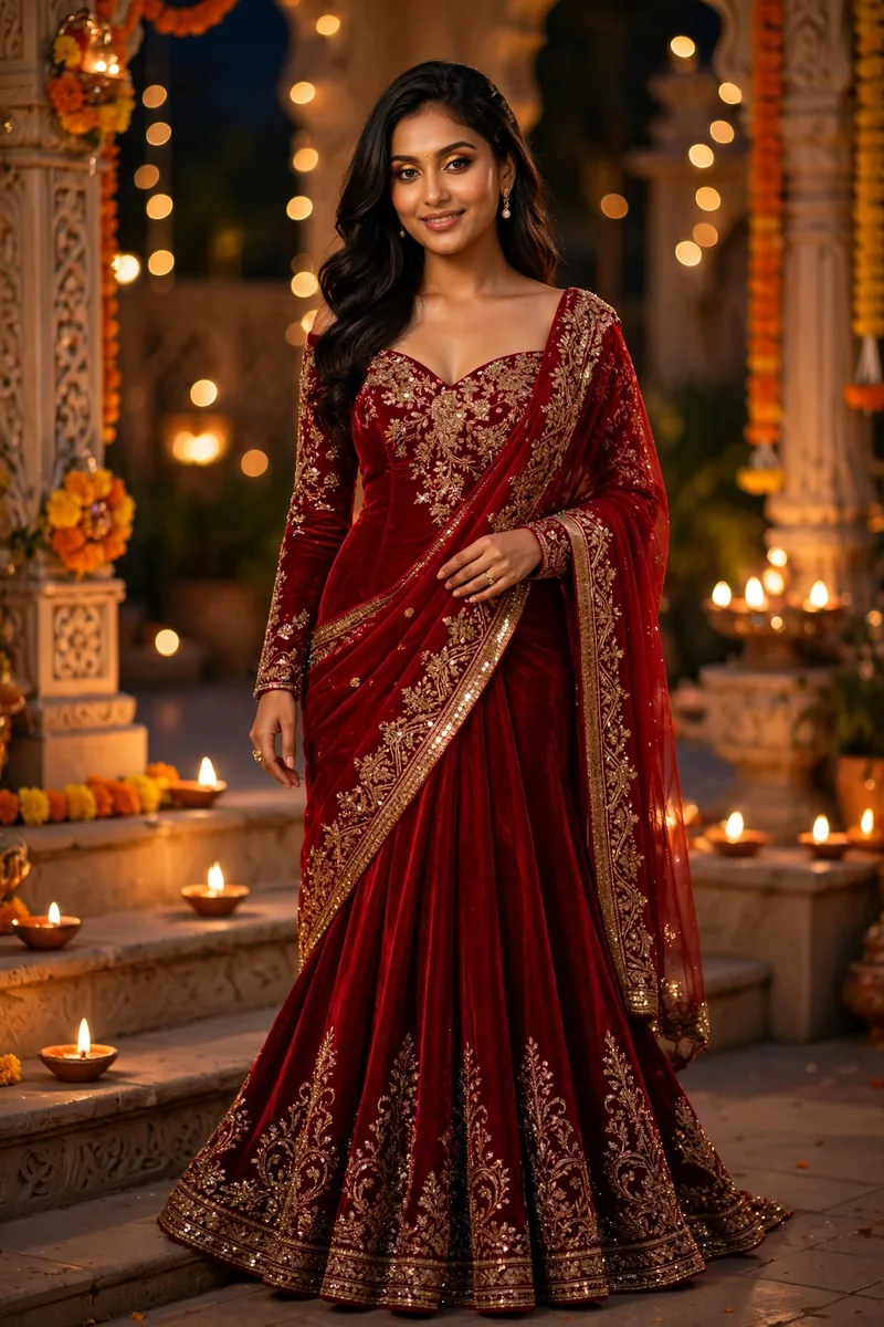 Saree Gown (Gown with Saree Drape) — Diwali festive look