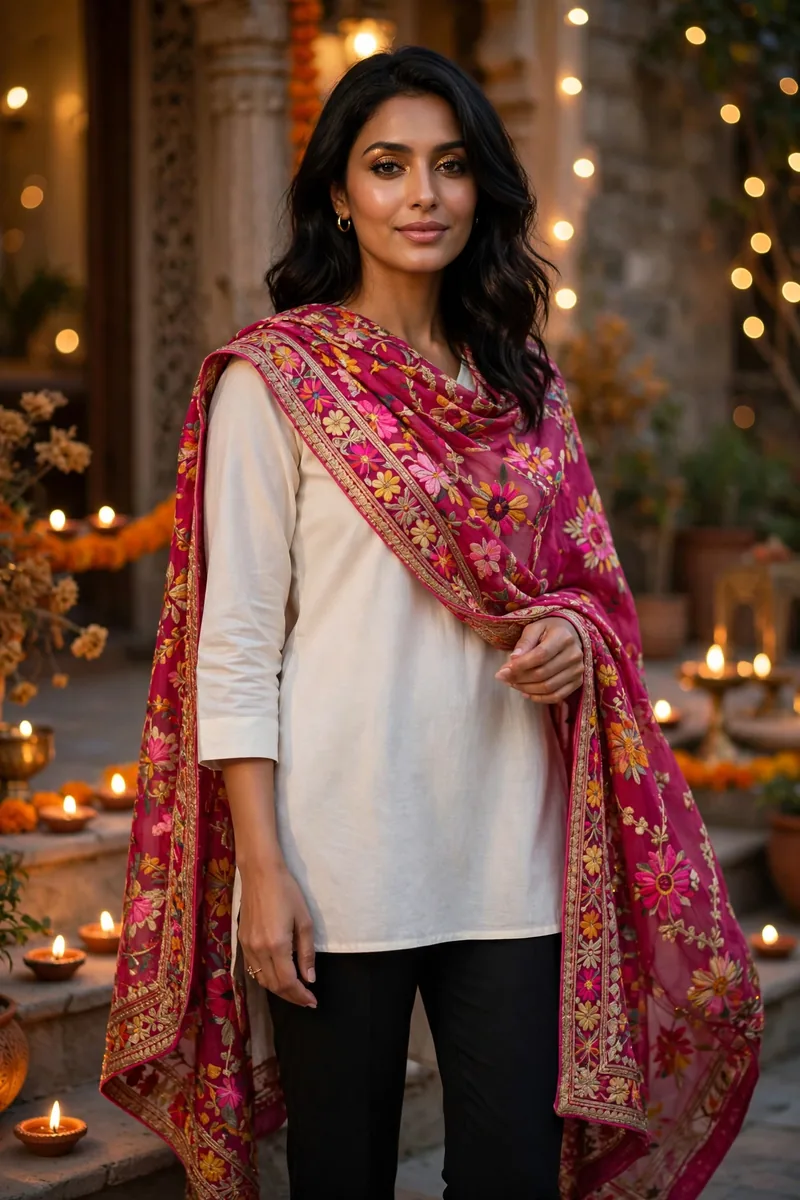 Kurta + Cigarette Pants + Statement Dupatta — Diwali festive look