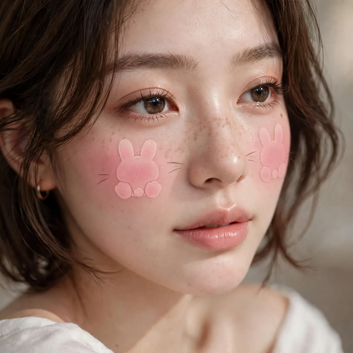 Woman with kawaii style bunny blush makeup