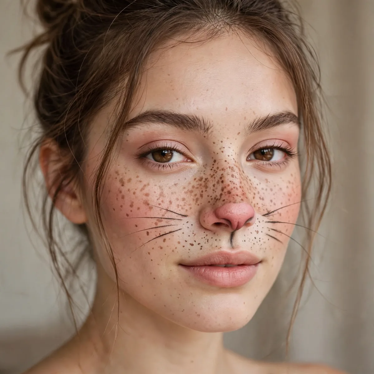 Woman with bunny makeup and faux freckles
