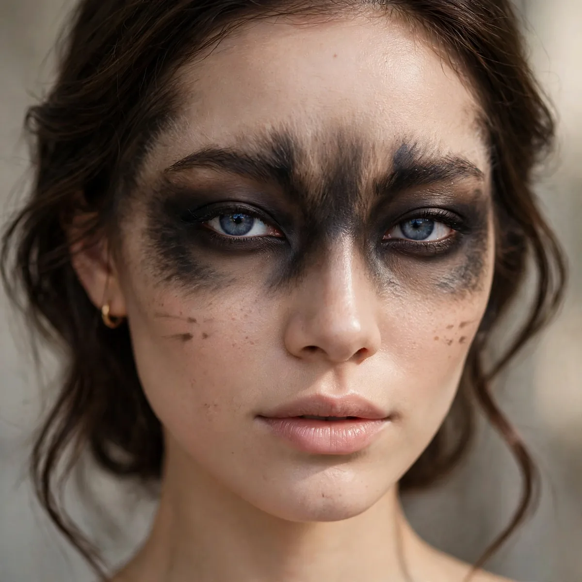 Siamese cat makeup with dark masked markings around the eyes and ears