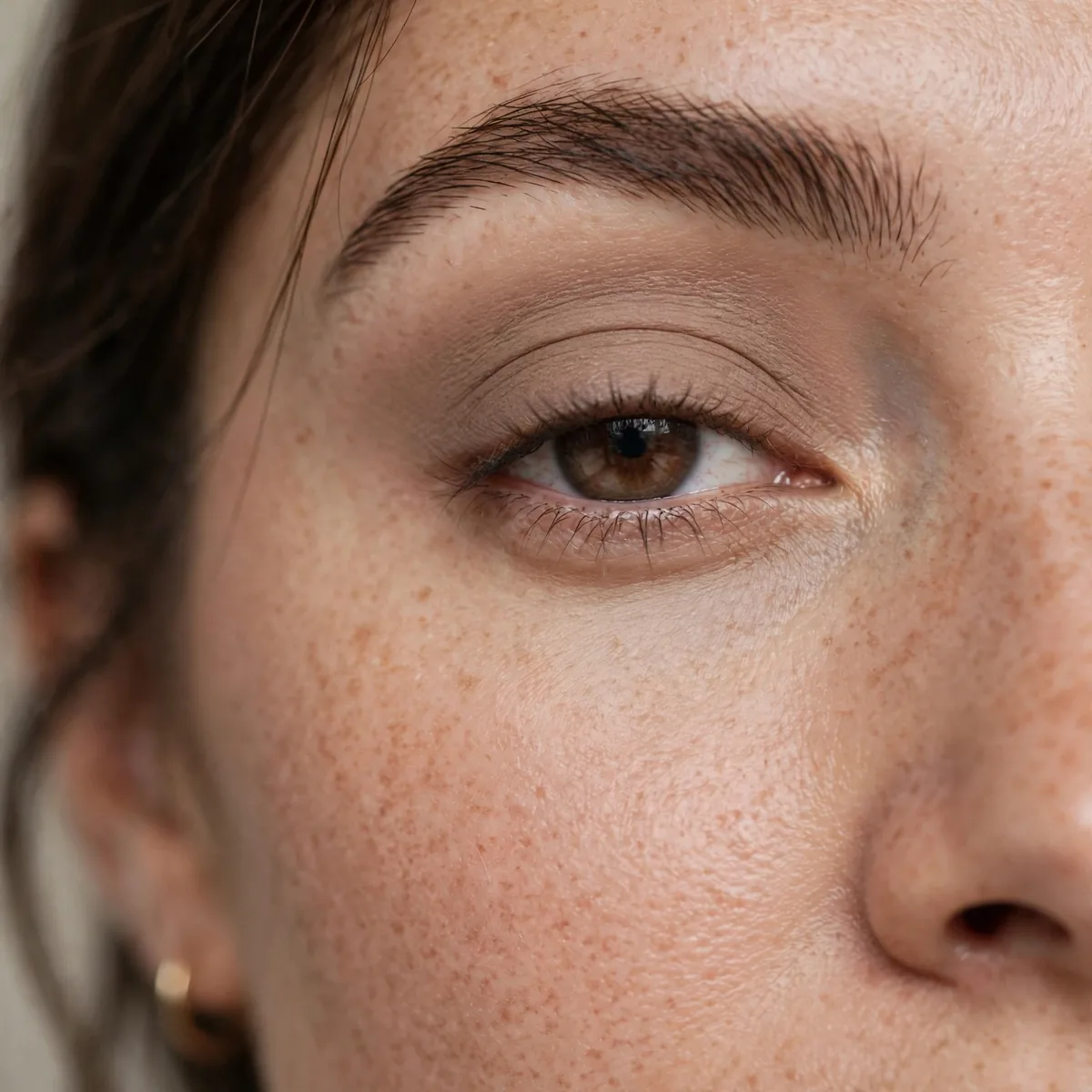 Single neutral eyeshadow shade washed across the eyelid for beginners