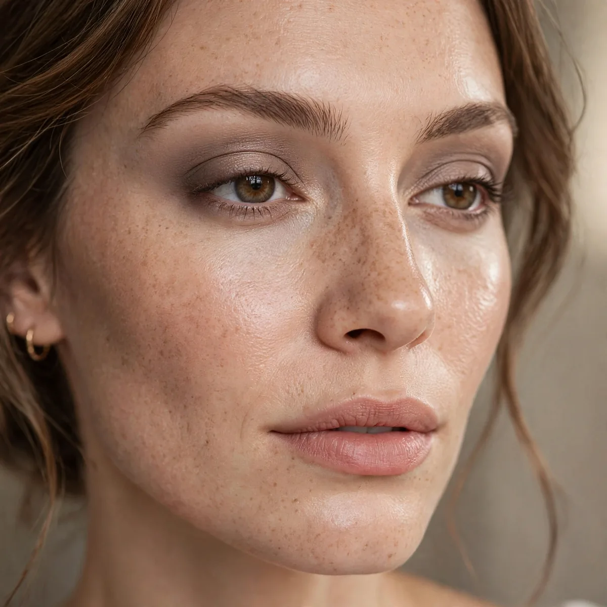 Soft taupe eyeshadow blended through the crease for natural definition
