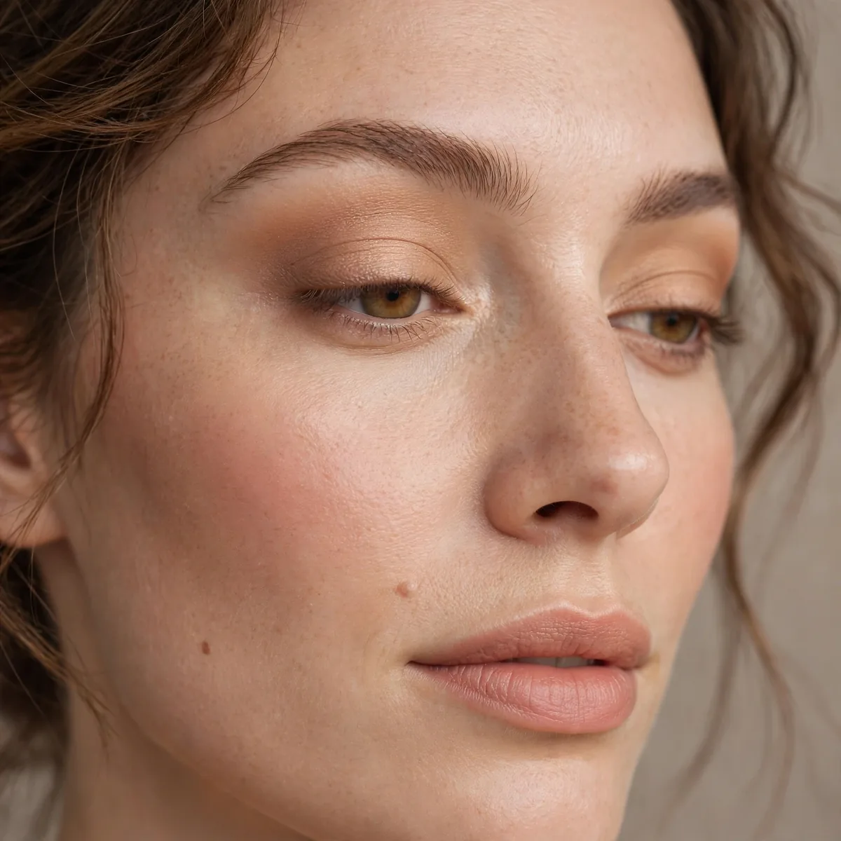 Warm sandy beige eyeshadow blended softly for beginners