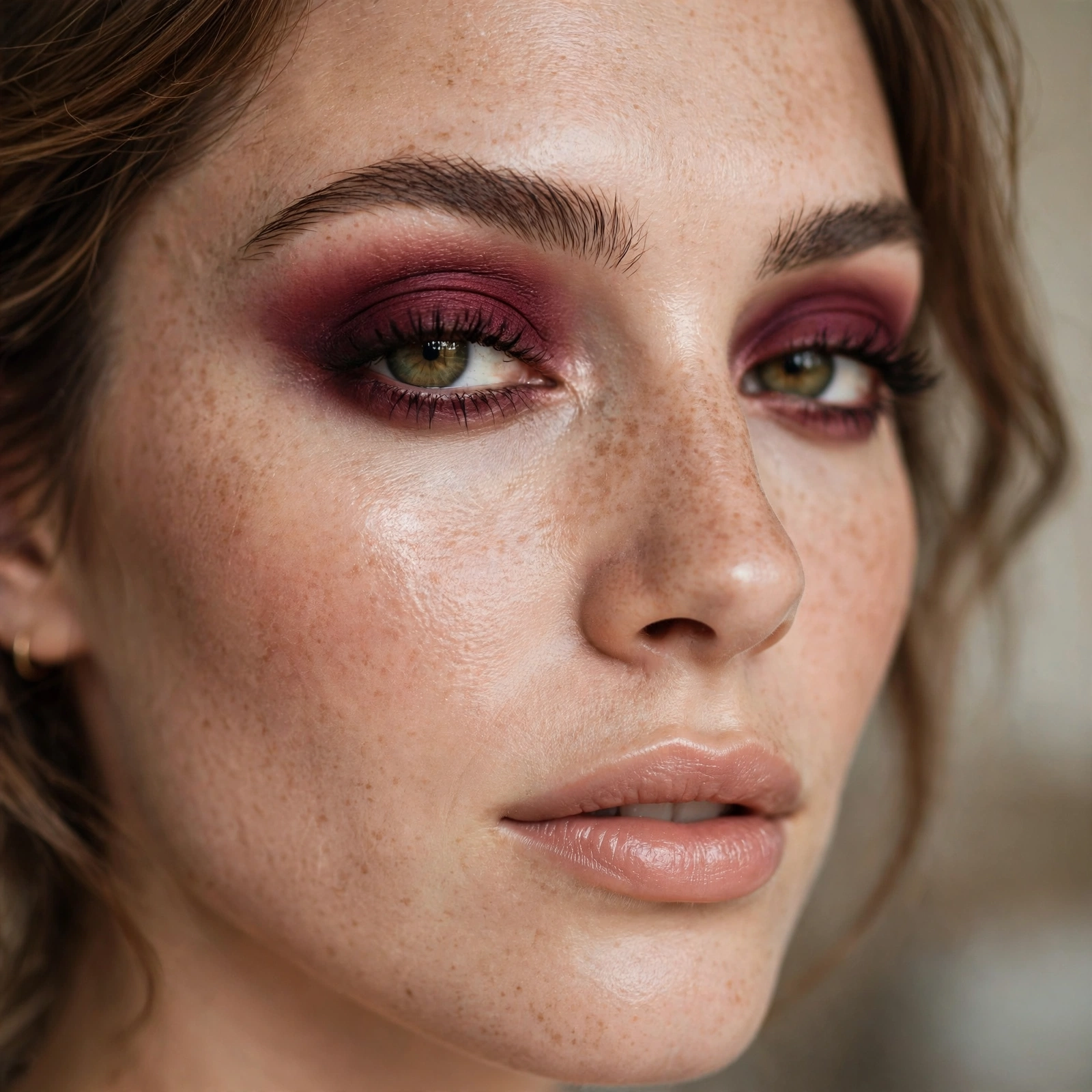 Deep burgundy eyeshadow in crease
