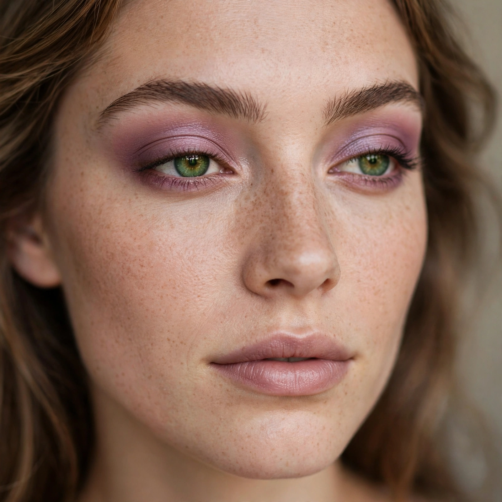Mauve eyeshadow blend on green eyes