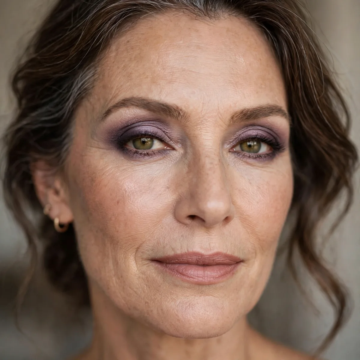 Soft smoky plum eyeshadow for elegant mature evening eyes