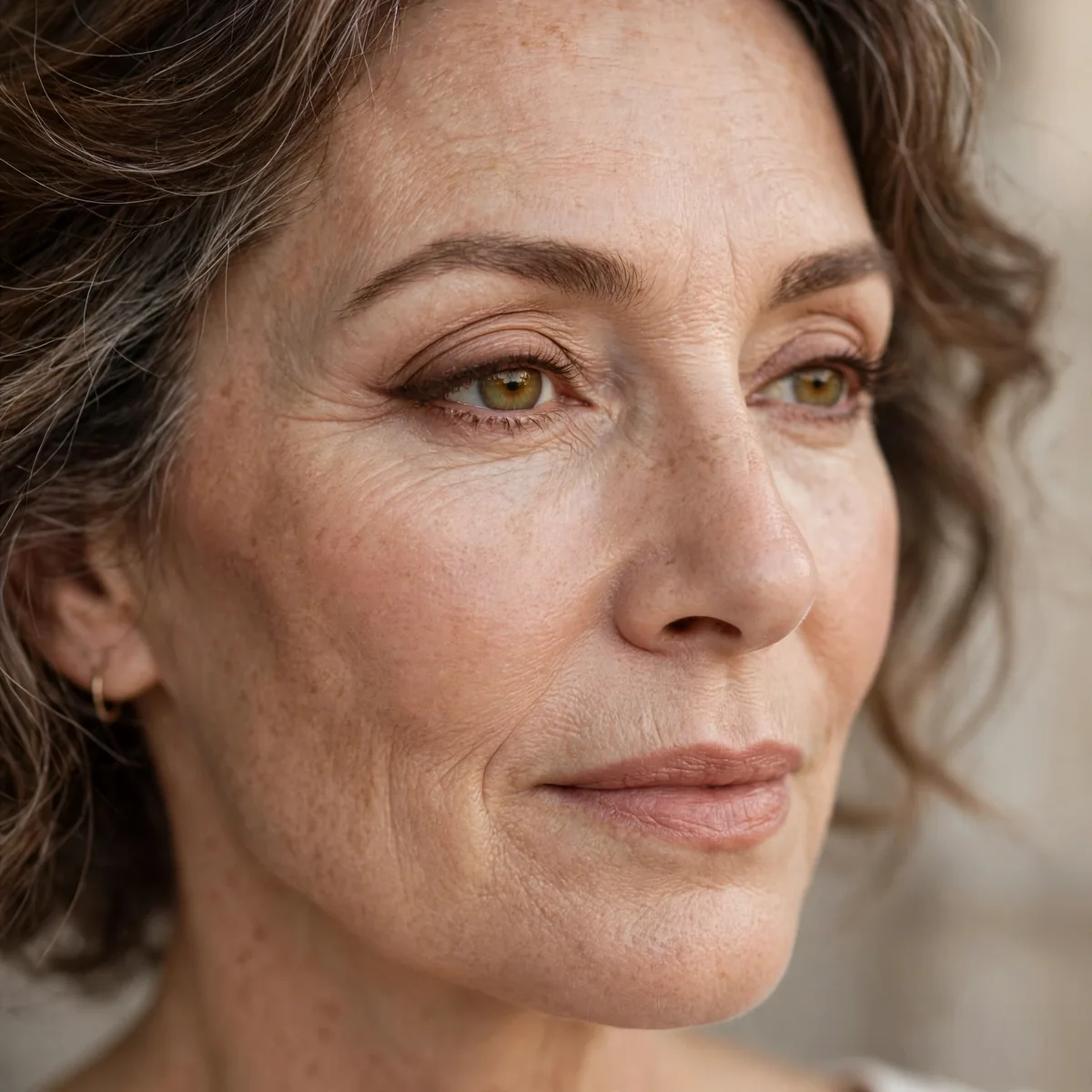Soft espresso brown liner defining mature eyes gently