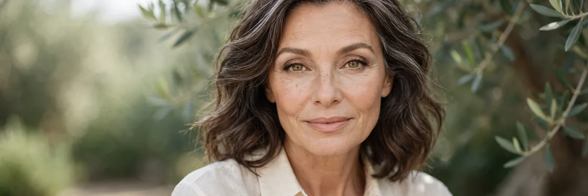 Mature woman with softly blended neutral eyeshadow that brightens her eyes