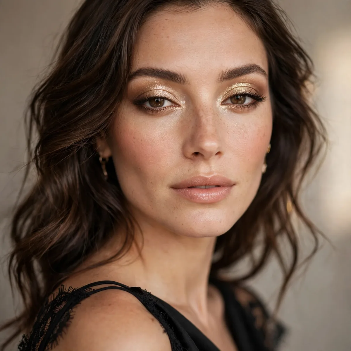 Champagne eyeshadow elegant and refined with a black dress