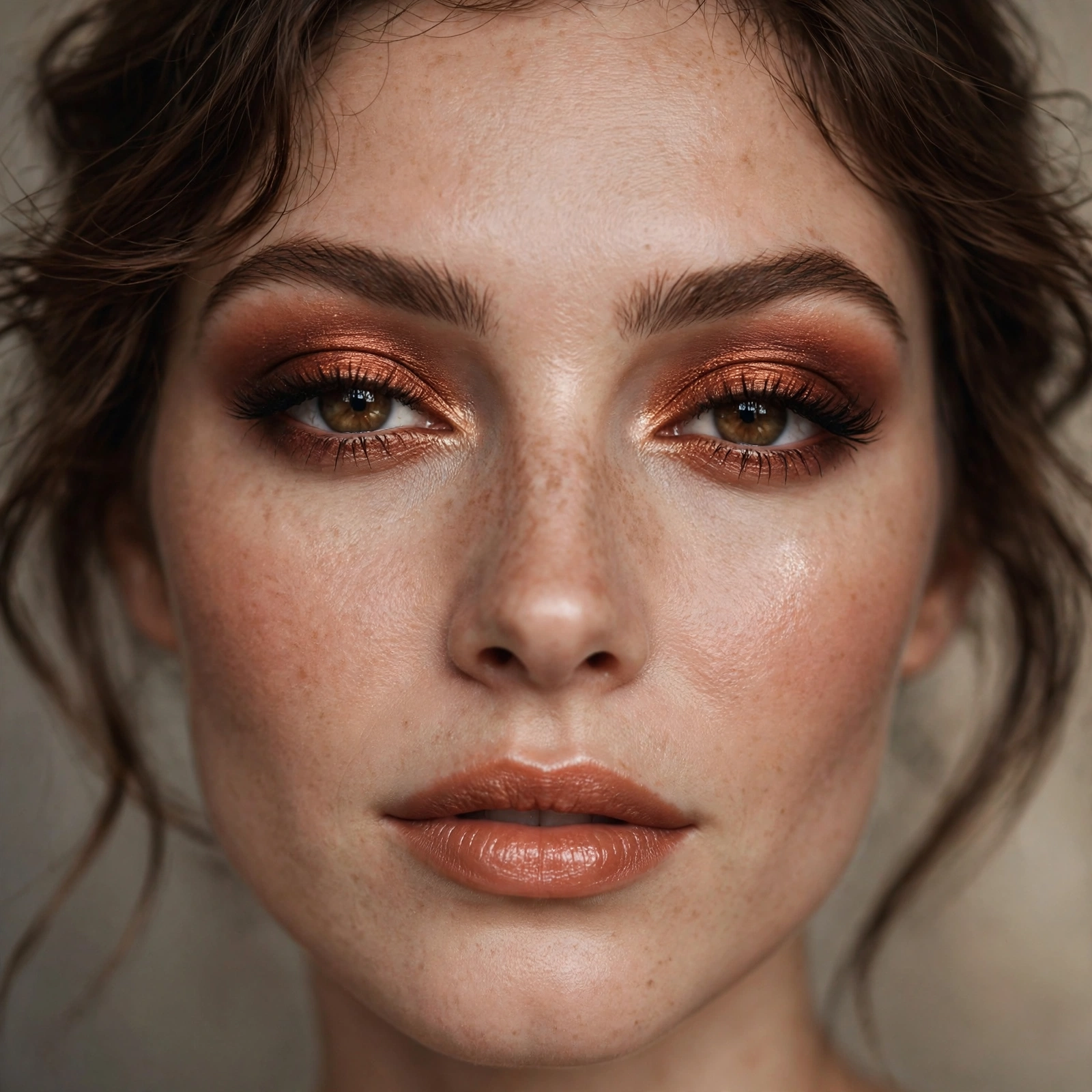 Smoked copper eyeshadow evening look