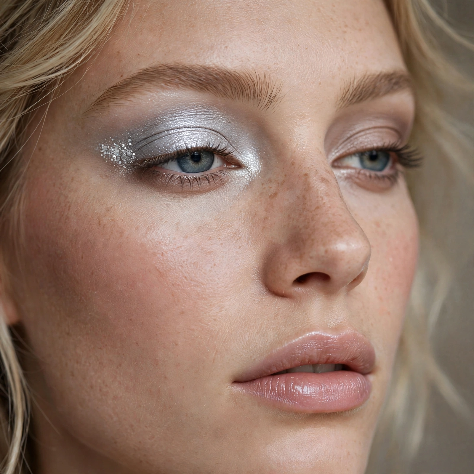 Icy silver eyeshadow accent look