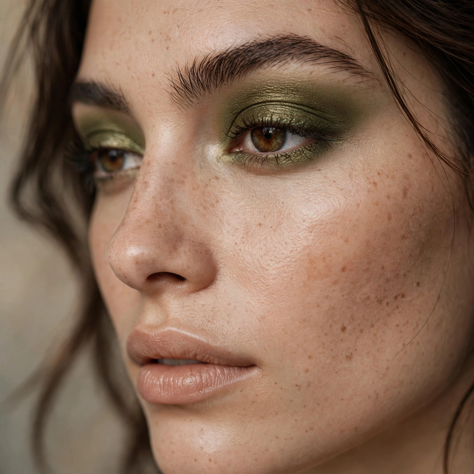 Olive green eyeshadow look