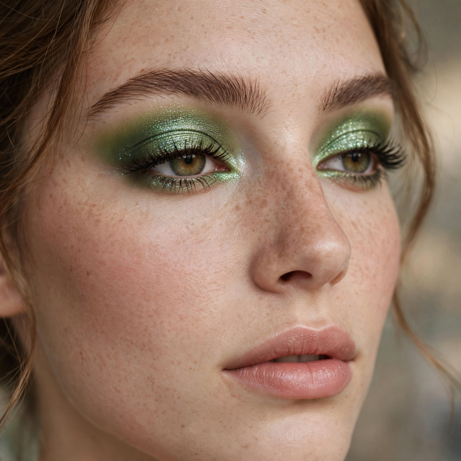 Moss green shimmer eyeshadow