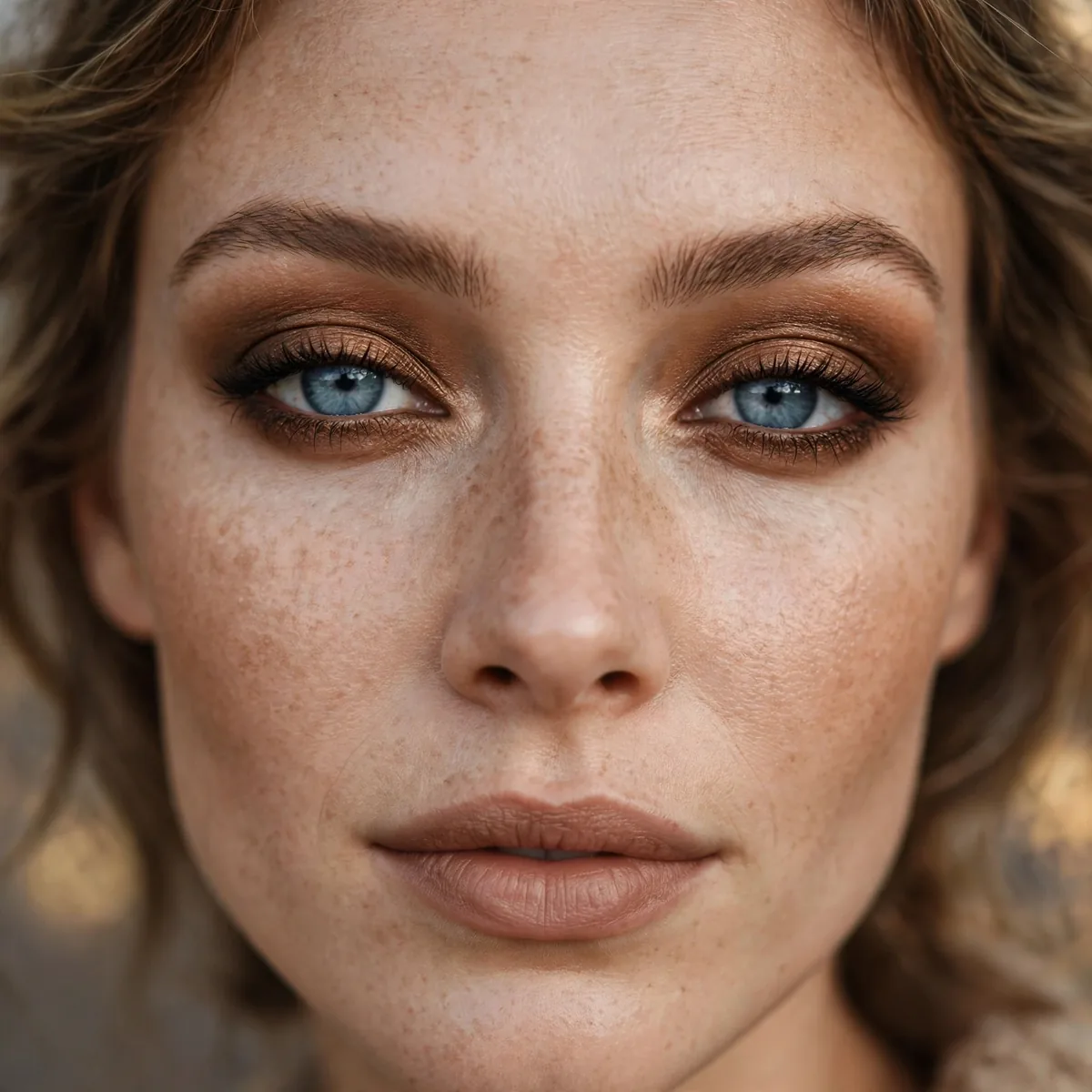 Warm bronze smokey eyeshadow with blue eyes for fall