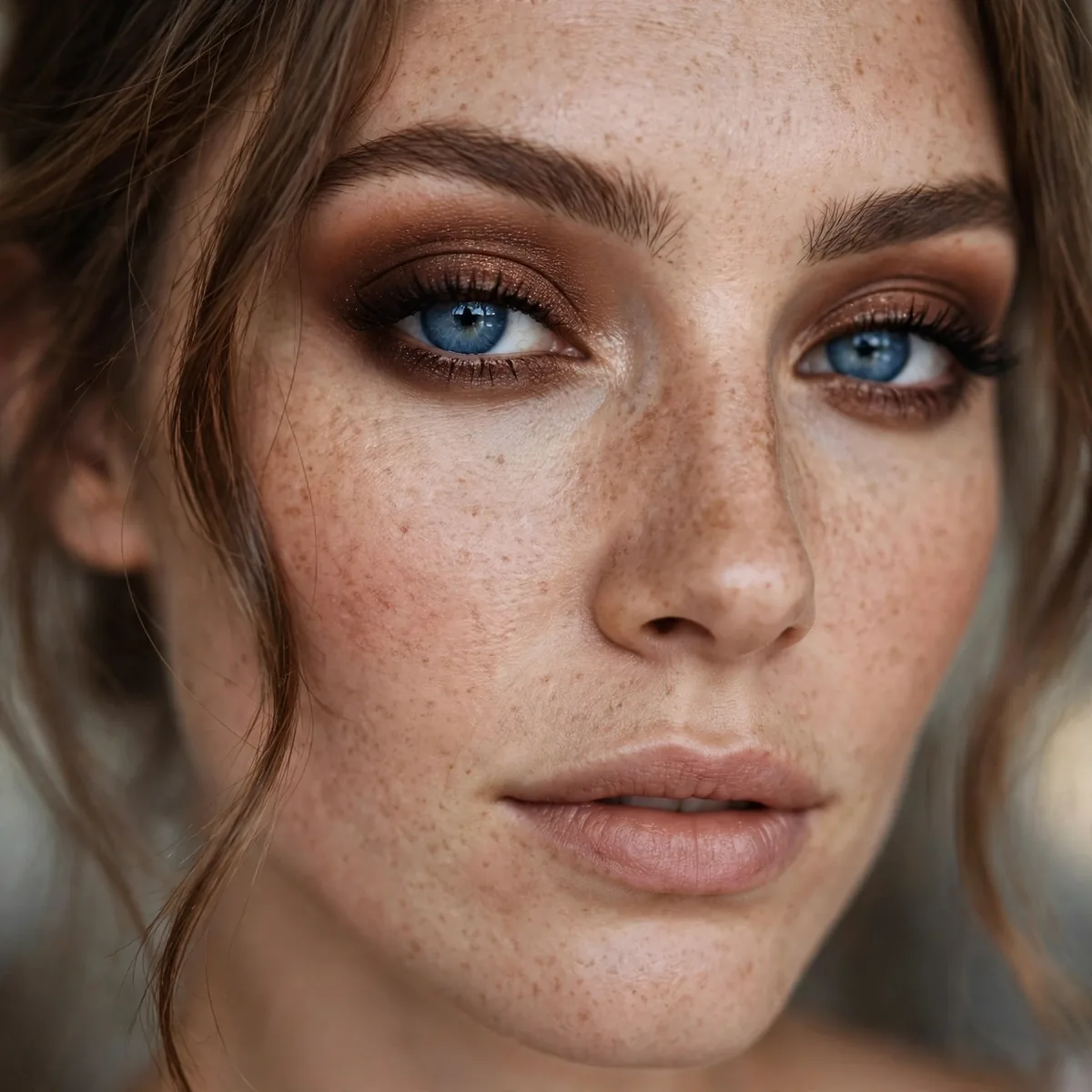 Smokey chestnut brown eyeshadow rich on blue eyes for fall