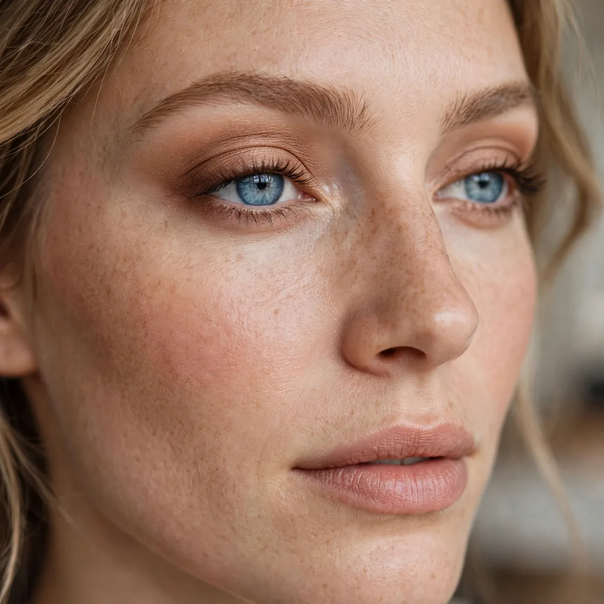 Toasted almond eyeshadow soft and natural on blue eyes for fall