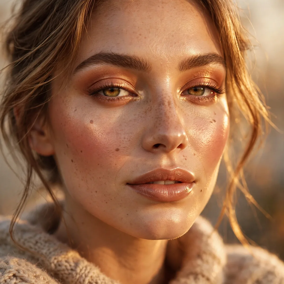 Radiant golden hour glowing skin makeup for fall