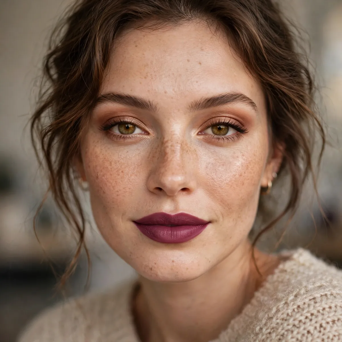Classic plum lipstick fall makeup look