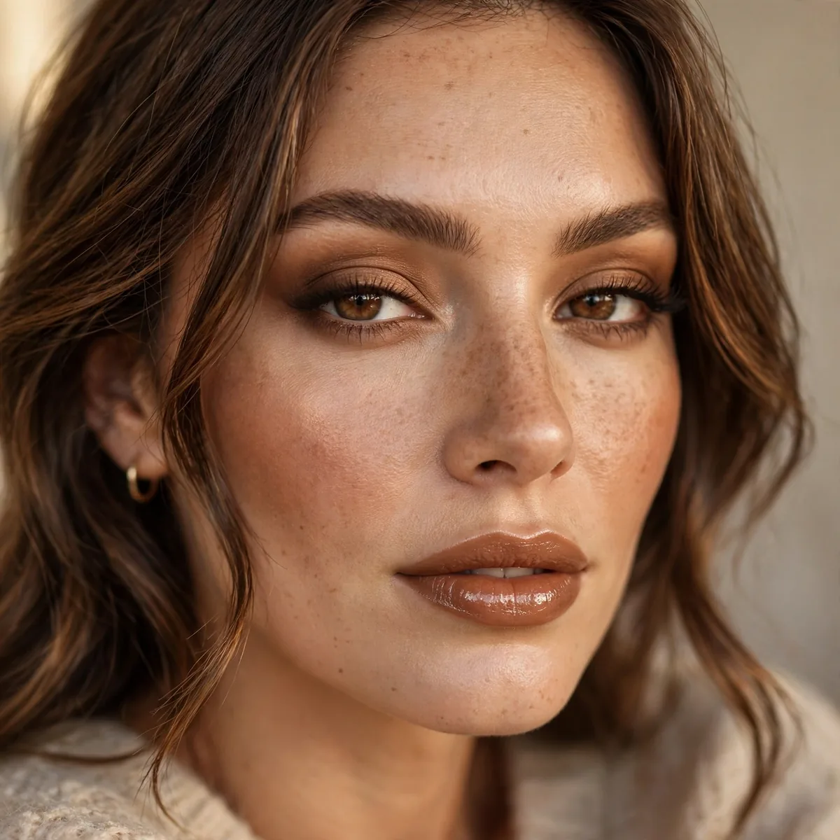 Latte inspired monochromatic brown makeup for fall