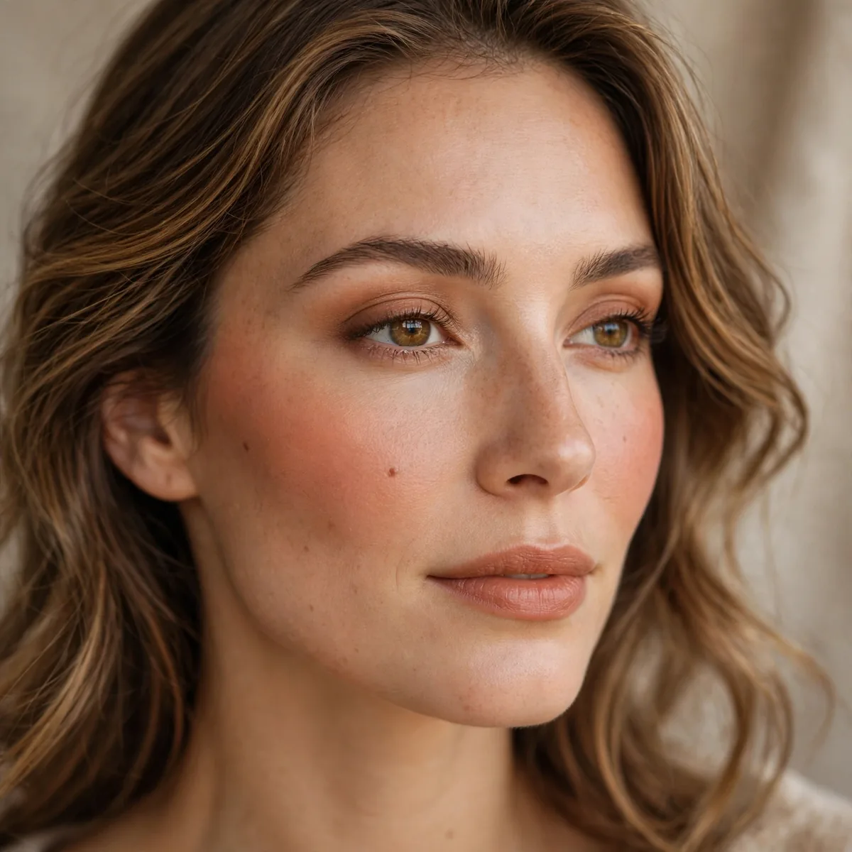 Pumpkin spice toned blush on cheeks for a fall look