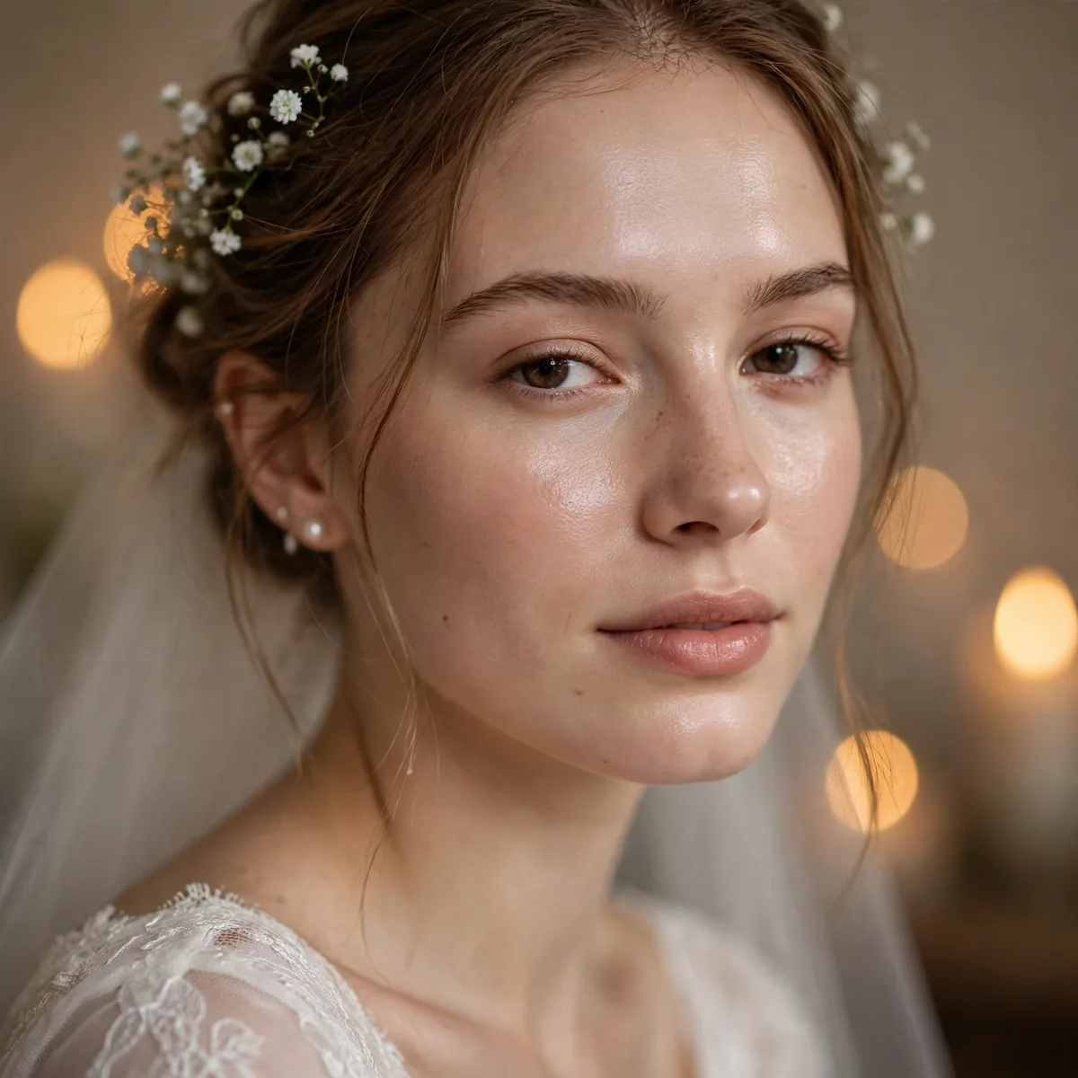 Bride with dewy luminous foundation and minimal makeup