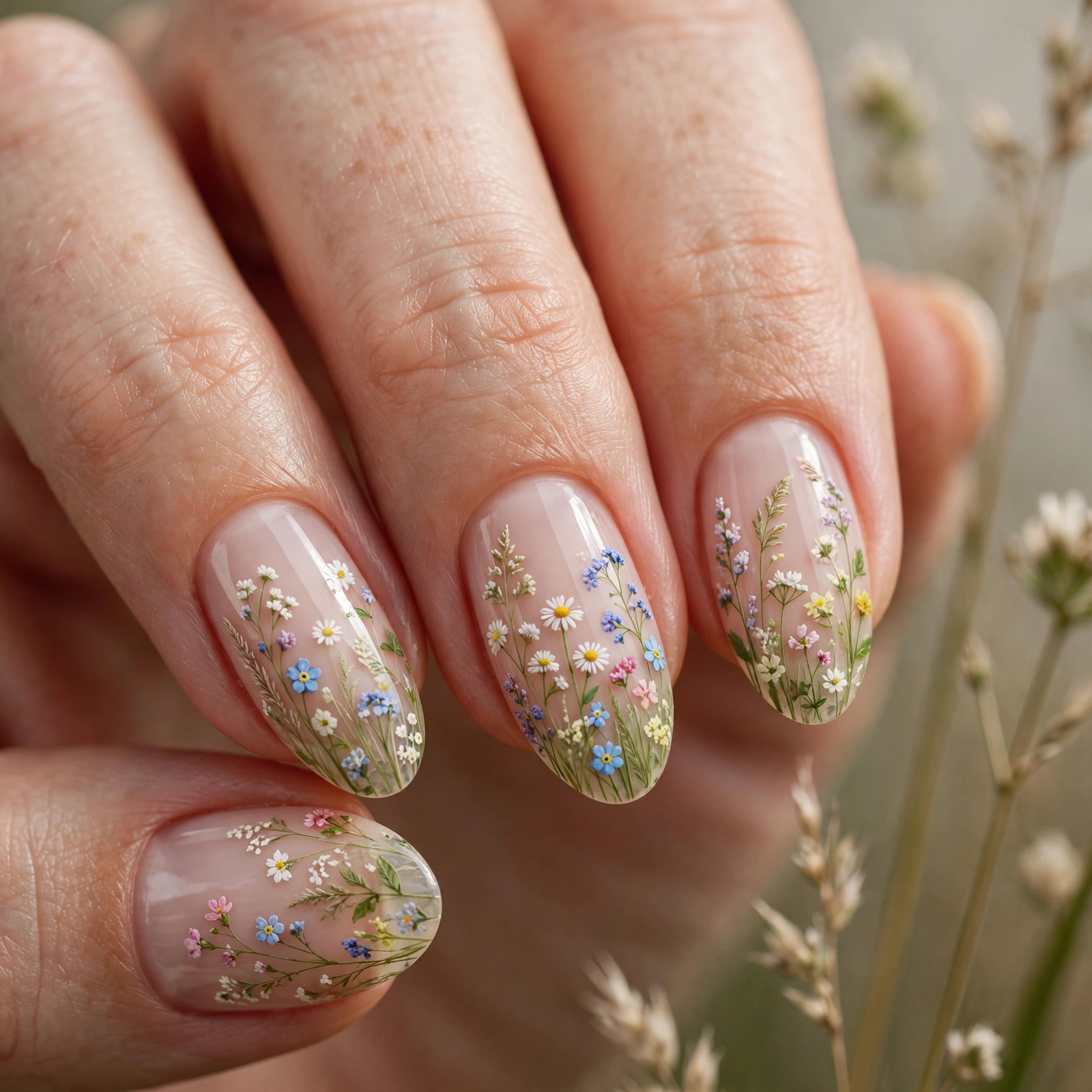 Wildflower meadow nail art