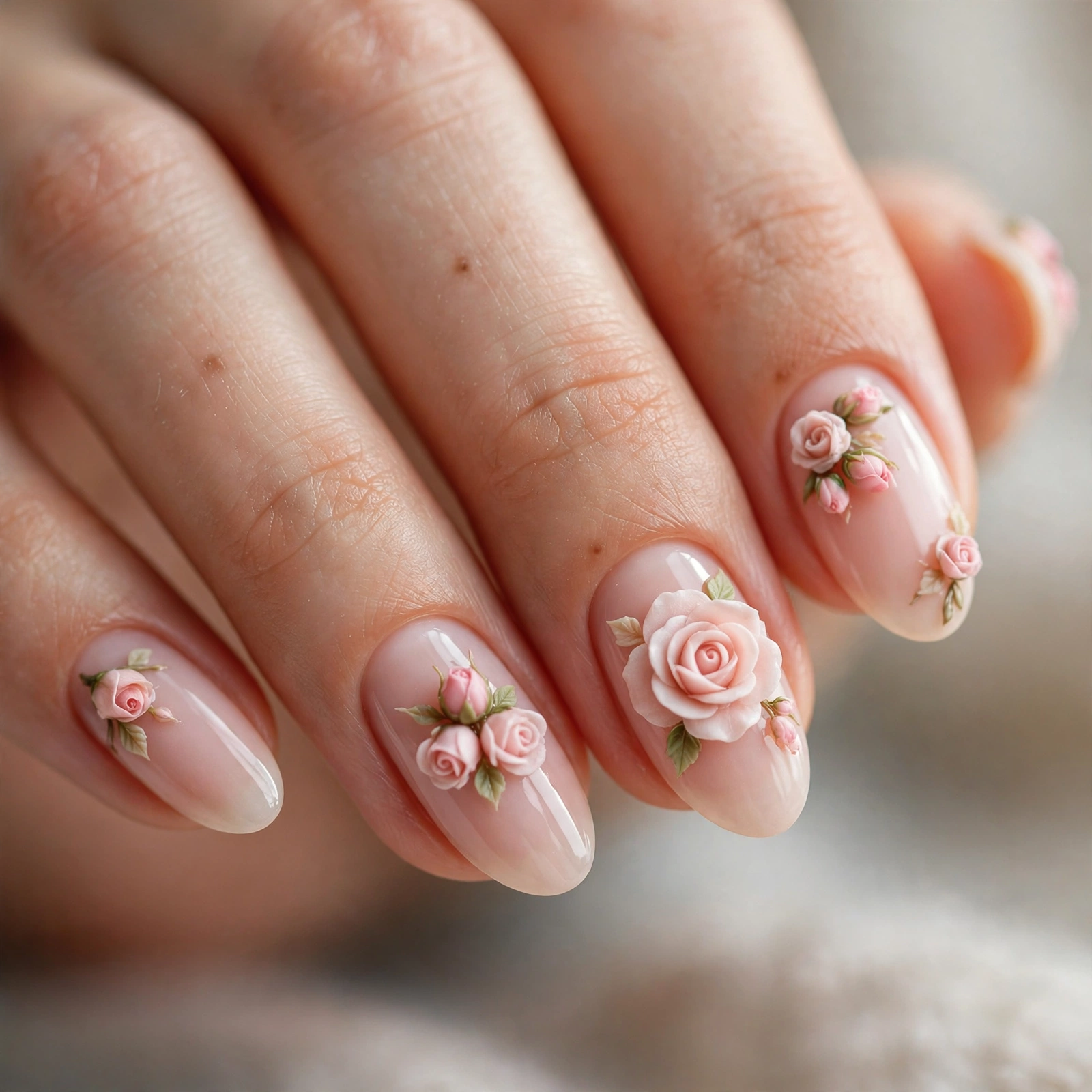 Rose bud nail art romantic