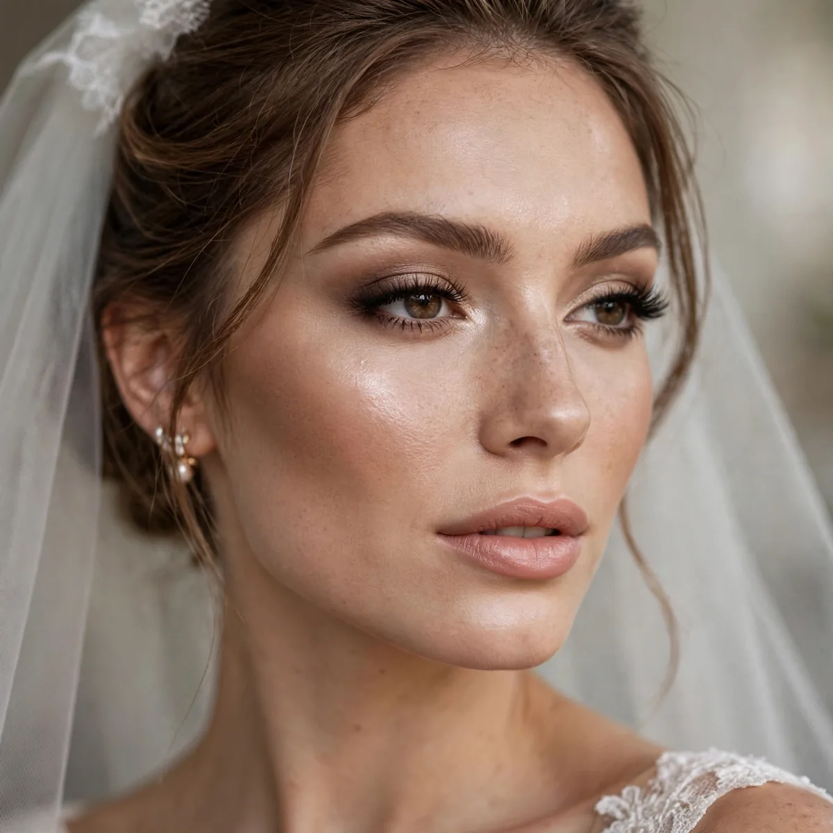 Bride with expertly sculpted contour and highlighted cheekbones