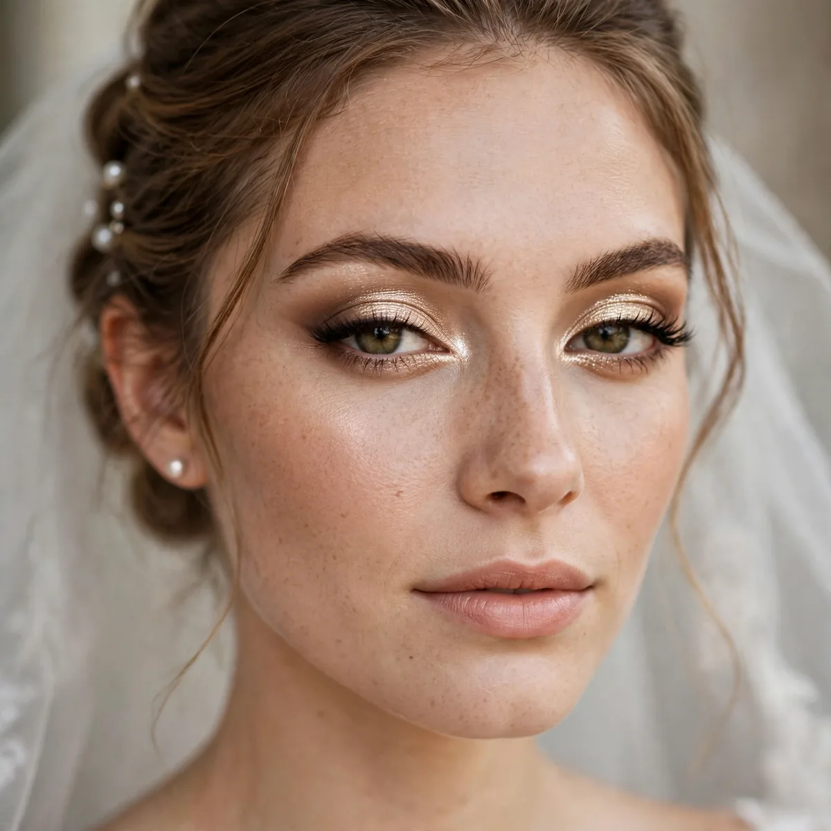 Bride with a champagne shimmer cut crease eyeshadow look