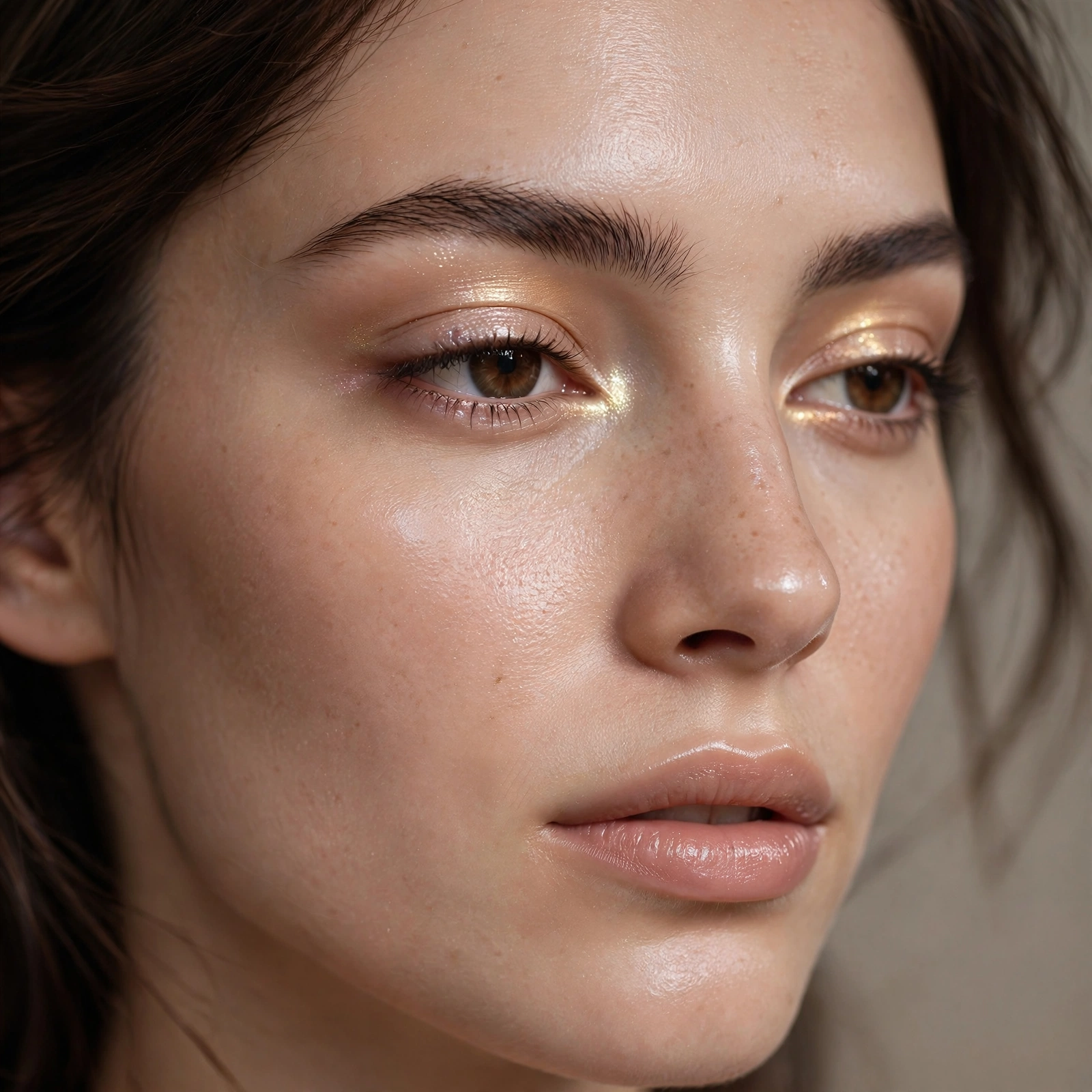 Subtle glowing eye makeup glass skin