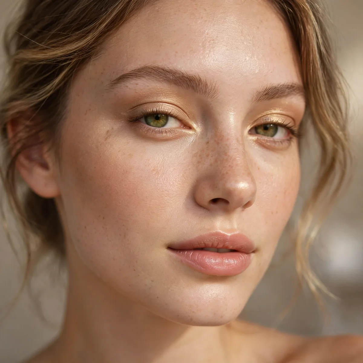Woman with soft natural gold makeup suitable for daytime