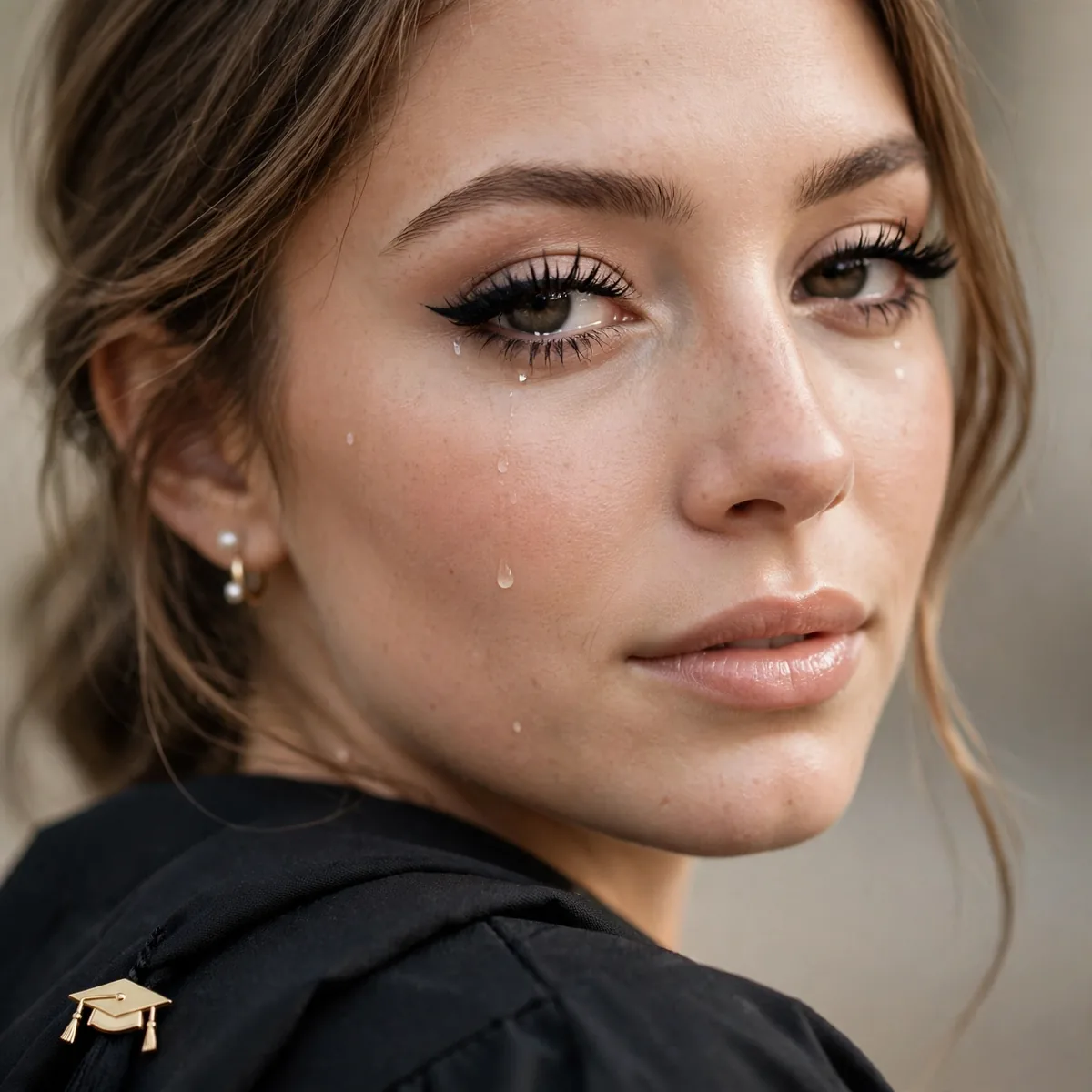 Graduate with waterproof eye makeup and defined lashes